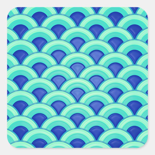 Art Deco wave pattern - turquoise and cobalt Square Sticker (Front)