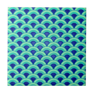 Art Deco wave pattern - turquoise and cobalt Tile