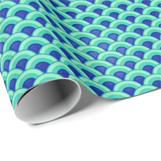 Art Deco wave pattern - turquoise and cobalt Wrapping Paper (Roll Corner)