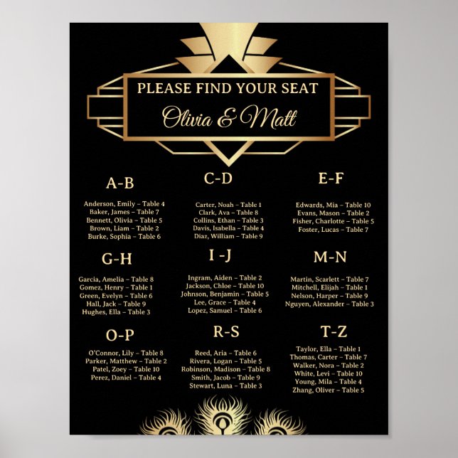  Art Deco Wedding Alphabetical Seating  Poster (Front)