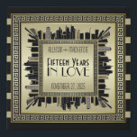Art Deco Wedding Anniversary Champagne Gold Gatsby Faux Canvas Print<br><div class="desc">Create your very own Art Deco-style,  Great Gatsby-inspired design featuring a cityscape with greek key pattern frame in elegant champagne gold and black. Replace the sample text with your own for a personalised gift. Makes a wonderful gift for wedding,  anniversary,  birthday,  Father’s Day,  promotion,  retirement and other special occasions.</div>