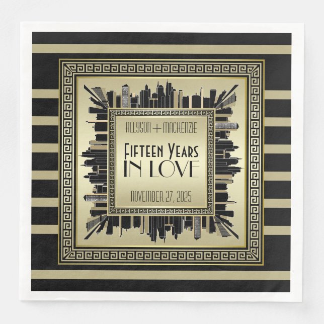 Art Deco Wedding Anniversary Champagne Gold Gatsby Napkin (Front)