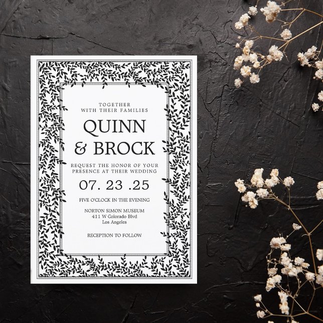 Art Deco Wedding Black and White Foliage Invitation (Creator Uploaded)