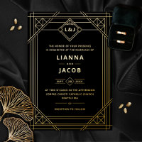 Art Deco Wedding Black Gold Foil Invitation