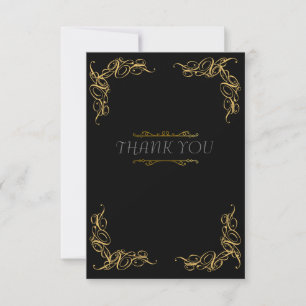 Art deco wedding black gold thank you card