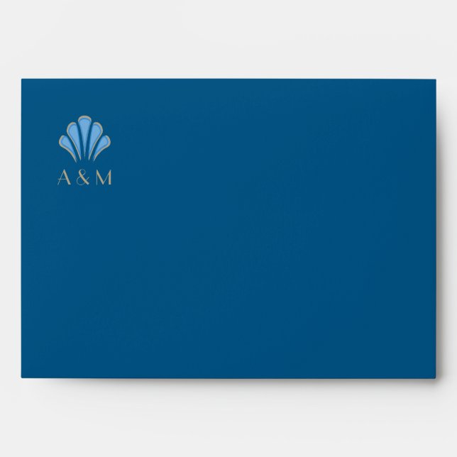 Art Deco Wedding Blue Roaring Twenties  Monogram Envelope (Front)