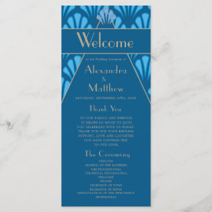 Art Deco Wedding Blue Roaring Twenties Vintage Programme