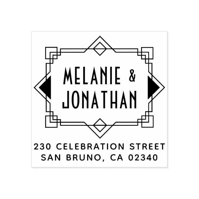 Art Deco Wedding Border Return Address Rubber Stamp (Imprint)