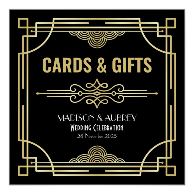 Art Deco Wedding Cards & Gifts Gold Black Party Poster (Front)