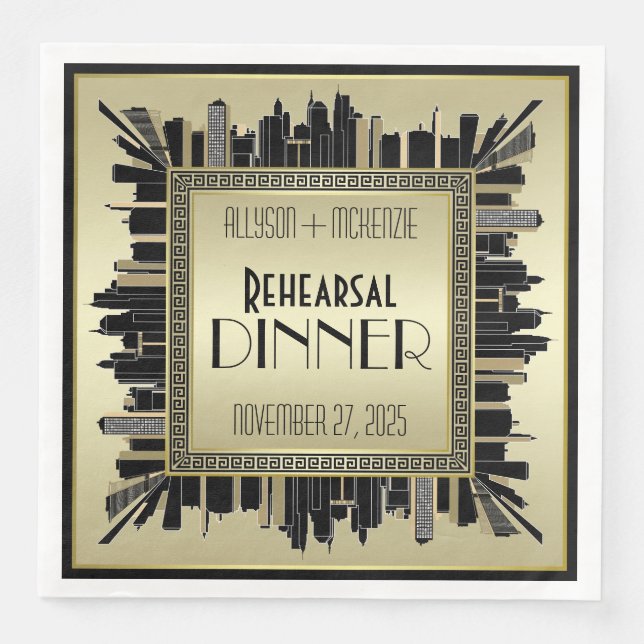 Art Deco Wedding Champagne Gold Rehearsal Dinner Napkin (Front)
