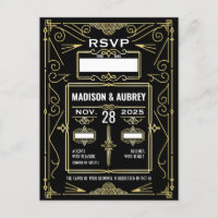 Art Deco Wedding Classy Gold Black RSVP Response