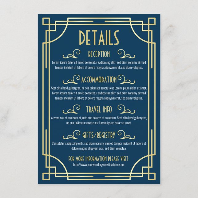 Art Deco Wedding Details Map Accommodation Info Enclosure Card (Front)