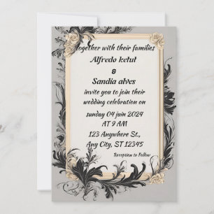 Art Deco Wedding Diamond black and Gold Foil Invitation