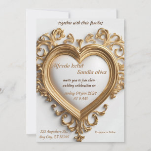 Art Deco Wedding Diamond white and Gold Foil Inv Invitation