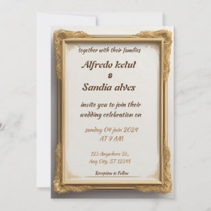 Art Deco Wedding Diamond white and Gold Foil   Invitation