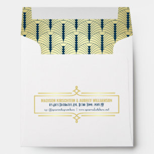 Art Deco Wedding Elegant Gold Blue Gatsby Address Envelope