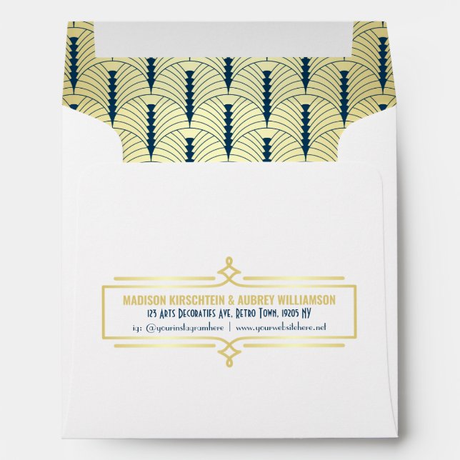 Art Deco Wedding Elegant Gold Blue Gatsby Address Envelope (Back (Bottom))