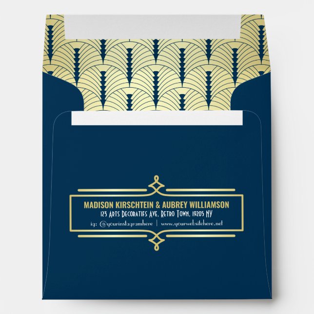 Art Deco Wedding Elegant Gold Blue Great Gatsby Envelope (Back (Bottom))