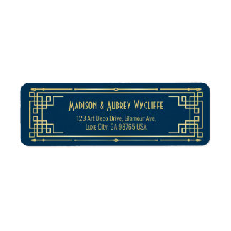 Art Deco Wedding Elegant Gold Blue Return Address