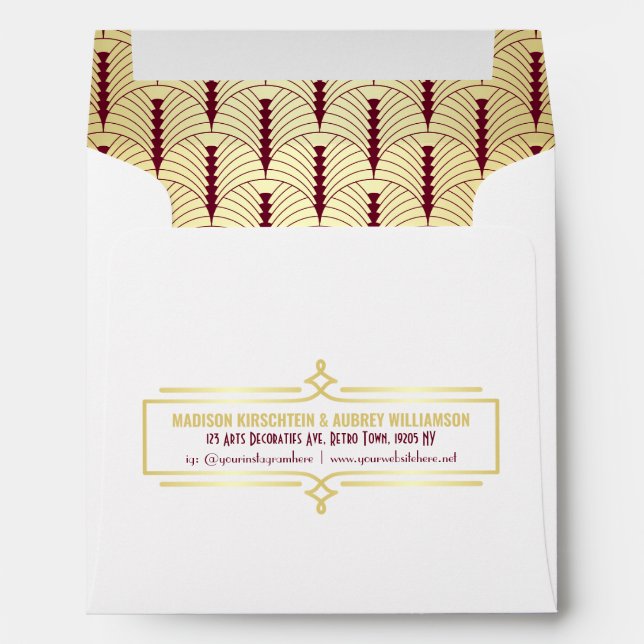 Art Deco Wedding Elegant Gold Burgundy Gatsby Envelope (Back (Bottom))