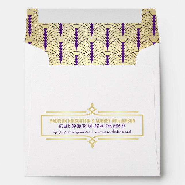 Art Deco Wedding Elegant Gold Purple Great Gatsby Envelope (Back (Bottom))
