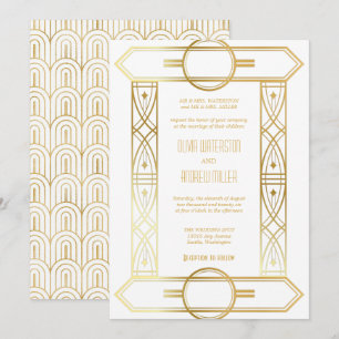 Art Deco Wedding Gold and White Invitations