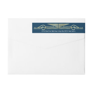 Art Deco Wedding Gold Blue Gatsby Return Address Wrap Around Label