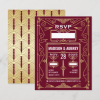 Art Deco Wedding Gold Burgundy RSVP Response