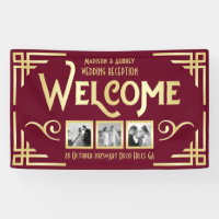 Art Deco Wedding Gold Burgundy Three Photo Welcome