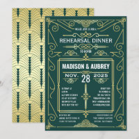 Art Deco Wedding Gold Dark Green Rehearsal Dinner