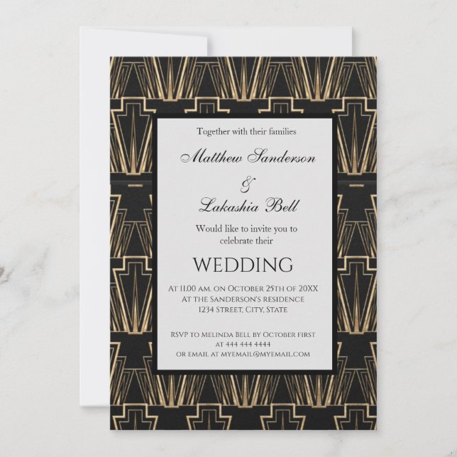 Art Deco Wedding Gold Elegant Modern Invitation (Front)