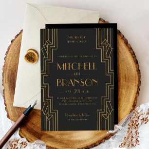 Art Deco Wedding Invitation Gold Black Gay Wedding