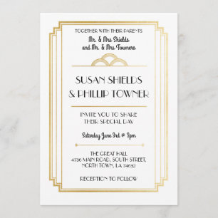Art Deco Wedding Invitations White & Gold 1920's