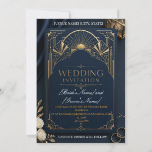Art Deco Wedding Invite Navy & Gold Elegant