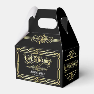 Art Deco Wedding Love & Thanks Gold Black Favour Box