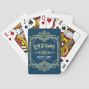 Art Deco Wedding Love & Thanks Gold Blue Favour Playing Cards
