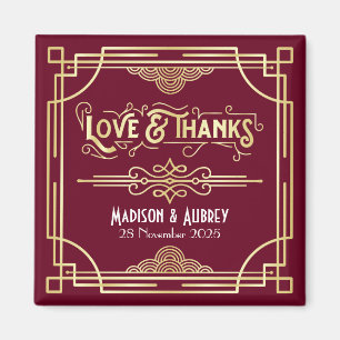 Art Deco Wedding Love & Thanks Gold Burgundy Favou Magnet