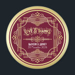 Art Deco Wedding Love & Thanks Gold Burgundy Favou Magnet<br><div class="desc">Create your own unique Art Deco-style, Great Gatsby-inspired design featuring abstract geometric ornaments and pattern in gold with burgundy background. An elegant, classy, gender neutral, all-season design perfect for discerning couples who want something different from the usual feminine, floral, pastel-toned wedding paper suites. Also great for retro-loving couples who appreciate...</div>