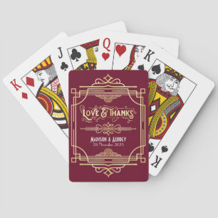 Art Deco Wedding Love & Thanks Gold Burgundy Favou Playing Cards