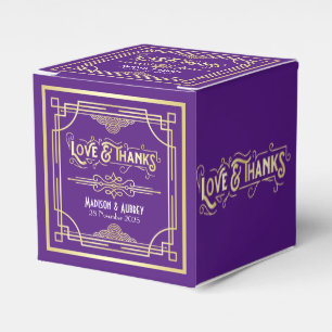 Art Deco Wedding Love & Thanks Gold Purple Favour Box