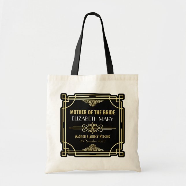 Art Deco Wedding Mother of the Bride Gold Favour Tote Bag (Front)