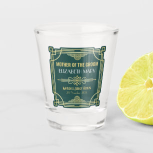 Art Deco Wedding Mother of the Groom Gold Green Shot Glass