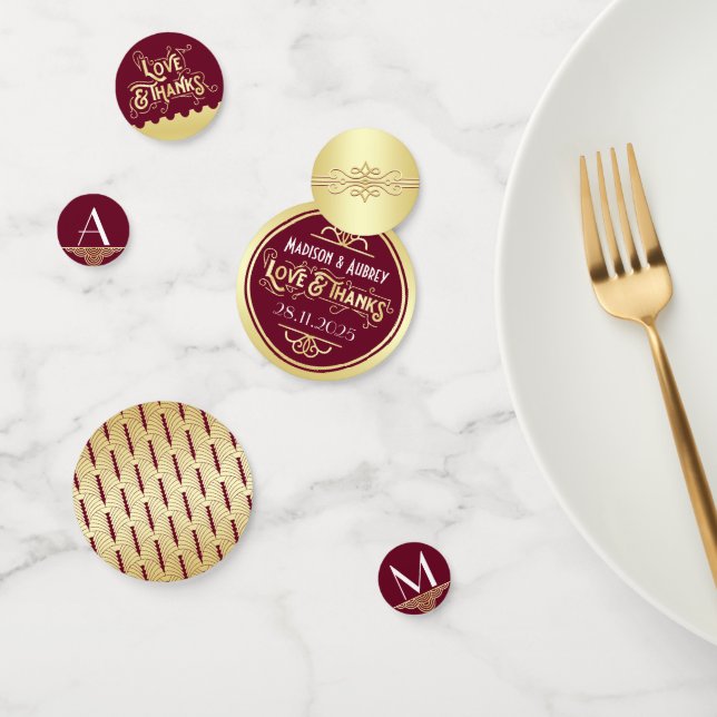 Art Deco Wedding Reception Dinner Gold Burgundy Confetti (Group)