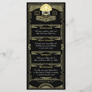 Art Deco Wedding Reception Dinner Party Gold Black Menu