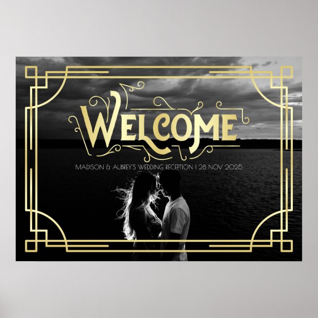 Art Deco Wedding Reception Welcome Add Your Photo Poster (Front)