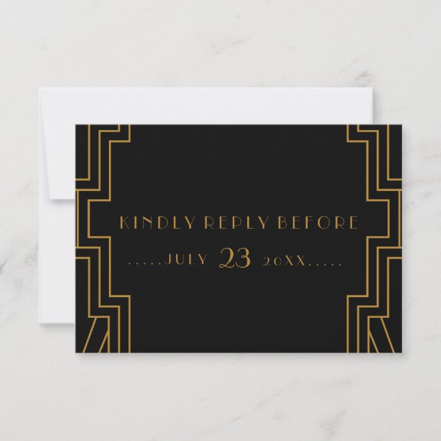 Art Deco Wedding RSVP Card Gold and Black (Front)
