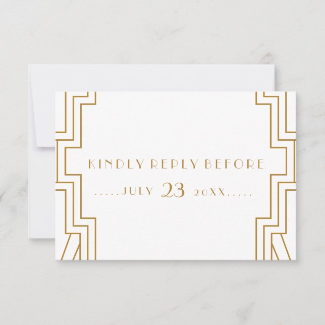 Art Deco Wedding RSVP Card Gold and White (Front)