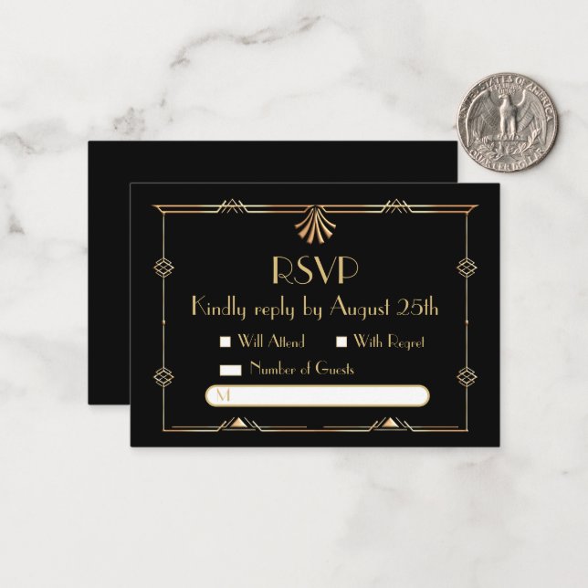 Art Deco Wedding RSVP Flat Note Card (Front/Back In Situ)