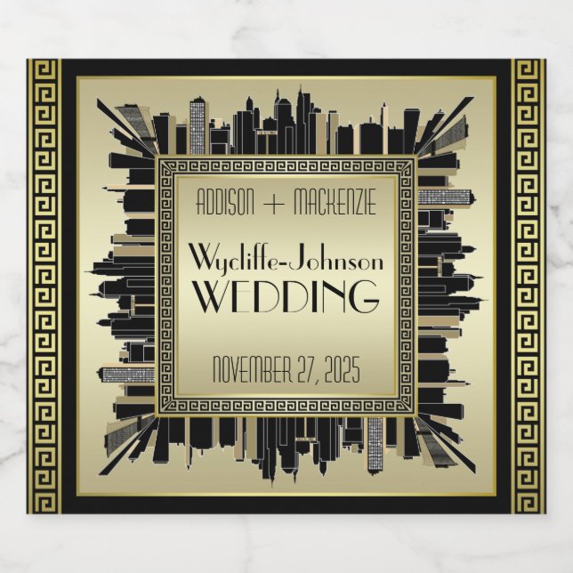 Art Deco Wedding Sparkling Wine Gold Gatsby Glamou Sparkling Wine Label (Single Label)
