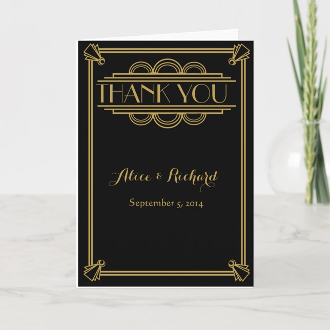 Art Deco Wedding Thank you card gold GATSBY (Front)